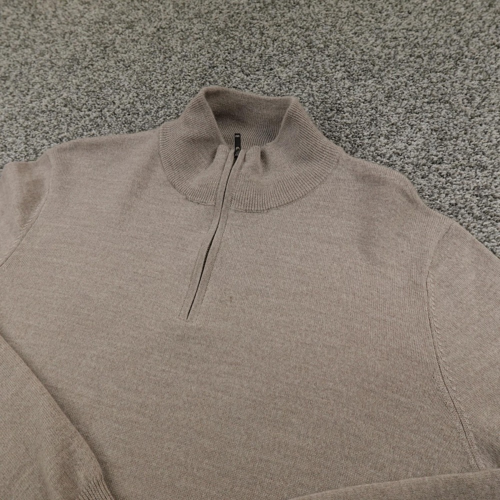 NEW Christian Lacroix Sweater Mens L Beige Merino Wool 1/4 Zip Mock Neck‎ Knit